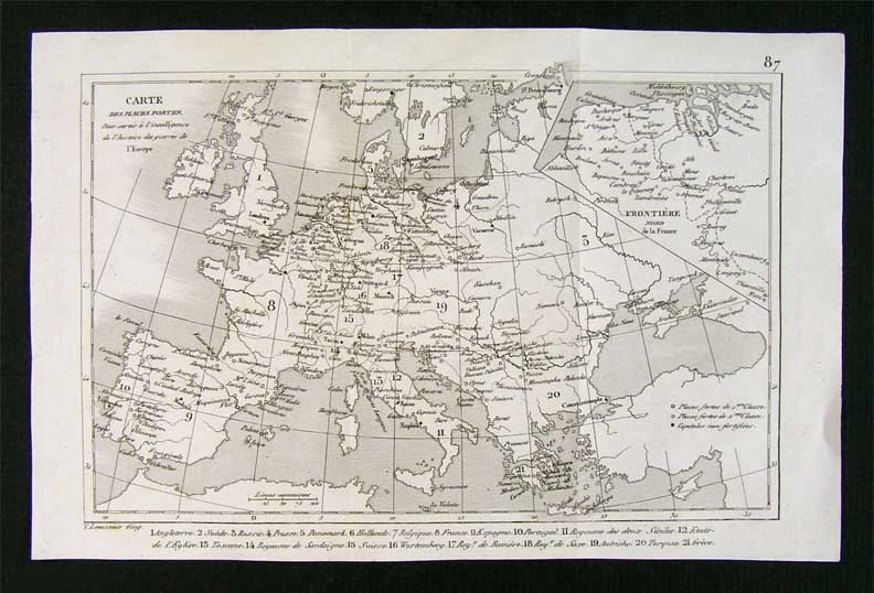 c. 1835 Levasseur Map - Principal Forts in Europe - Spain France Germany Italy - Image 1 of 1