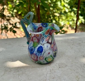 Vintage Murano Millefiori Mini Pitcher, Hand Blown Italian Art Glass Jug - Picture 1 of 9