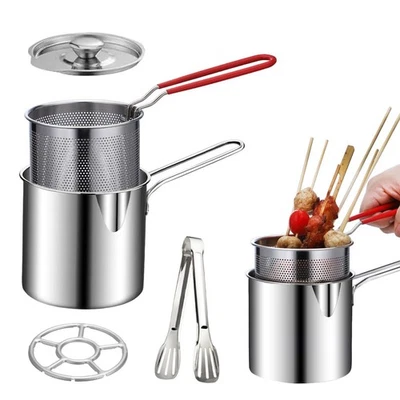 Deep Fryer Pot Set,Mini Stainless Steel Fryer Deep Fryer Basket with Easy Gri... - Image 1 of 4