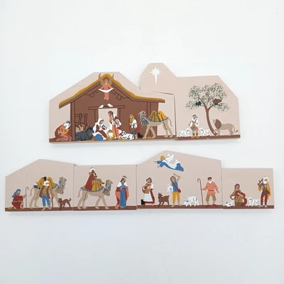1993/1994 The Cats Meow Christmas Nativity Set 6 Piece Set Wooden Shelf Sitters
