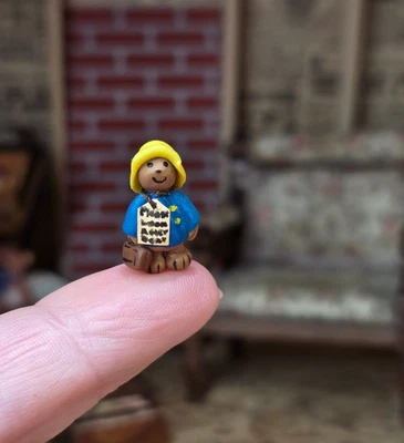 Miniature Dollhouse Paddington Bear Storybook Shelf Sitter Hand-Sculpted Clay - Image 1 of 4