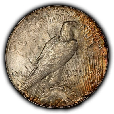 1922-S $1 Silver Peace Dollar - Colorful Crescent Toning - BU Key Date - D7367 - Image 1 of 4
