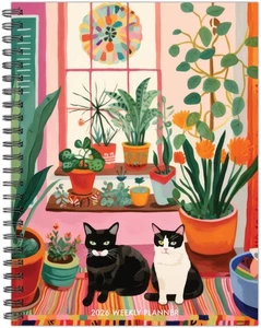 Planificador semanal mensual de tapa blanda Cats Love Plants 2026 6,5" x 8,5" - Imagen 1 de 6