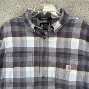 Carhartt Shirt Mens Large Blue Plaid Rugged Flex Relaxed Fit Midweight Flannel - Picture 1 of 10