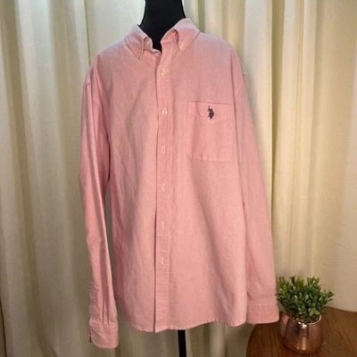Camisa de vestir US Polo Assn para hombre XL rosa manga larga cuello con botones mezcla de algodón Foto 1 de 4