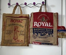 Royal Burlap tote Zippered 10 LB & 11LB Two Basmati rice hand bags Empty