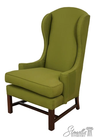 60147EC: Green Upholstered Wing Chair w. Stretcher Base Cover
