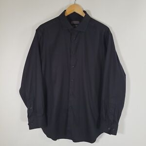 CALVIN KLEIN Black Herringbone Slim Shirt Size 17.5 32/33 80s Two-Ply Non-Iron