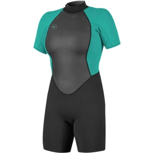 2025 O'Neill Womens Reactor II 2mm Back Zip Shorty Wetsuit - Aqua / Black - Picture 1 of 2
