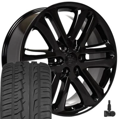 3918 Black 22" Wheels, 285/45r22 Tires & TPMS SET Fits Ford F150 & Expedition - Image 1 of 4