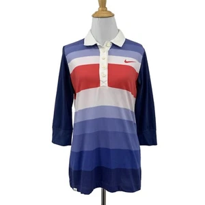Nike Polo Shirt Womens M Medium Multi Stripe Sport Golf Quarter Sleeve Wicking - Picture 1 of 12