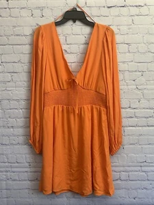 NWT Copper Key Orange Smocked Waist Long Sleeve Mini Dress V-Neck Size XL (B) - Picture 1 of 8