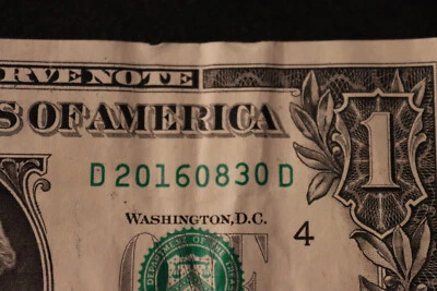 ONE DOLLAR FANCY BIRTHDAY/ANNIVERSARY NOTE [AUG 30, 2016]  SN # D 20160830 D - Image 1 of 3