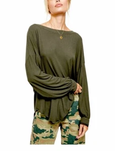 Free People Shimmy Shake Open Back Top Women’s Size Small Long Sleeve Green - Picture 1 of 22