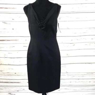 Vestido Vaina Mujer David Meister Negro 100% Seda Flor Talla 4 Nuevo Con Etiquetas Foto 1 de 4