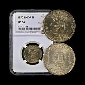 TIMOR. 1970, 5 Escudos - NGC MS66 - Top Pop 🥇 Portuguese Timor - Picture 1 of 5