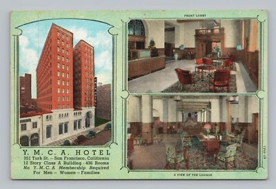 Postcard YMCA Hotel Turk Street San Francisco California Lobby & Lounge - Image 1 of 2