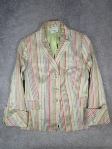 Akris Punto Sports Coat Womens 12 Beige Pink Green Silk Blazer - Picture 1 of 9