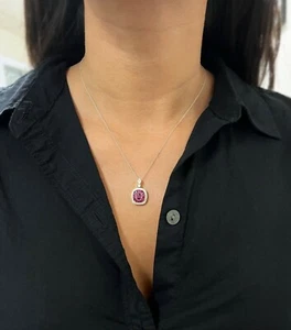 Art Deco Style 2.45 Ct Oval Red Ruby Halo Lab-Created Diamond Pendant 925 Silver - Picture 1 of 3