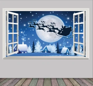 Weihnachtsszene Weihnachtsschlitten Rentier Magic Fenster Aufkleber Druck Poster Aufkleber - Bild 1 von 2