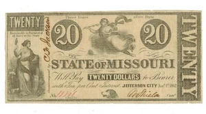 1862 Jefferson City THE STATE OF MISSOURI $20 Obsolete Currency - Picture 1 of 2