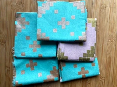 5 cuartos de algodón + acero algodón lona aguamarina, rosa más grasa dorado metálico Foto 1 de 2