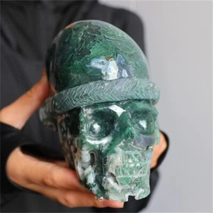 3.01LB Natural  aquatic agate quartz Crystal Carved skull Reiki Healing ornament - Picture 1 of 13