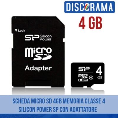 SCHEDA MICRO SD 4GB MEMORIA CLASSE 4 SILICON POWER SP CON ADATTATORE CAMERA - Immagine 1 di 2