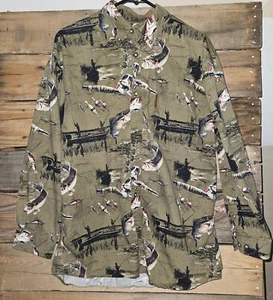 Magellan Sportswear Shirt Mens M Fishing Graphics Long Sleeve Button Front - Picture 1 of 8