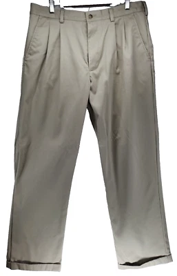 Pantalones de vestir George calce recto plisados con puños para hombre 36x31 caqui tostado clásicos Foto 1 de 4