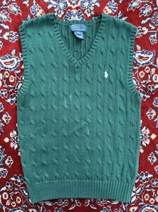 Polo Ralph Lauren Cableknit Sweater Vest Emerald Green Fisherman Youth Boys 7 - Picture 1 of 5
