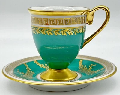 HERTEL JACOB БАВАРИЯ БИРЮЗОВЫЙ СИНИЙ И ЗОЛОТОЙ ЧАШКА И БЛЮДЦЕ, ШИКАРНЫЙ, ОТЛИЧНОЕ СОСТОЯНИЕ - Изображение 1 из 4