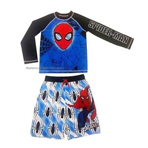 Spiderman Boys Swimsuit Swim Trunks Rash Guard Shirt Shorts Toddler Size 4 5 6 7