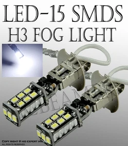 x2 H3 6000K Xenon Super White 15 SMDs LED Upgrade Fit Fog Light Bulbs Lamp F617 - Picture 1 of 7