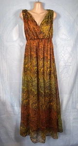 Kushi orange, yellow & black boho paisley chiffon V-neck flared maxi dress, 16 - Picture 1 of 4