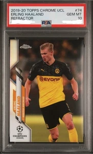 2019 TOPPS CHROME UCL REFRACTOR SOCCER CARD #74 ERLING HAALAND BUNDESLIGA PSA 10 - Picture 1 of 4
