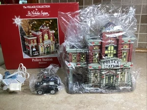 St. Nicholas Square Christmas Village- POLICE STATION  WITH CAR - w/light Cord - Picture 1 of 8