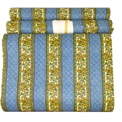 Винтажные обои в стиле французского кантри Прованса 3 двойных рулона синее золото цветочная полоса - Изображение 1 из 4