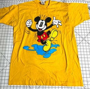 Vintage 90s Mickey Mouse Dancing Shadow Yellow X-Large T-Shirt - Picture 1 of 7