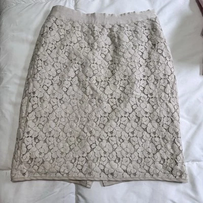 The Limited Floral Skirt SZ 4 Crocheted Lace Overlay Pencil Ecru Romantic Fairy - Image 1 of 4
