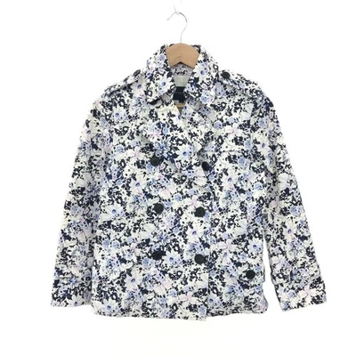 Media gabardina Burberry London talla 38 blanca/azul marino floral Fca05 Foto 1 de 4