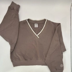 PINK Victoria’s Secret Premium Fleece V-Neck Pullover Iced Coffee Large - Picture 1 of 9