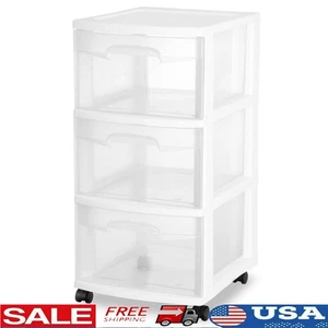 Aufbewahrungswagen mit 3 Schubladen Klar Schubladen Rollen Organizer Home Office Utility Neu - Bild 1 von 7