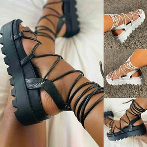Womens Chunky Sandals Thick Sole Strappy Flatform Summer Gladiator Shoes BeachUK - Picture 1 of 7
