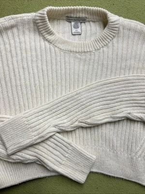 Urban Outfitters Small Cream Cropped Knitted Ribbed Chunky Sweater Crew - Image 1 of 4