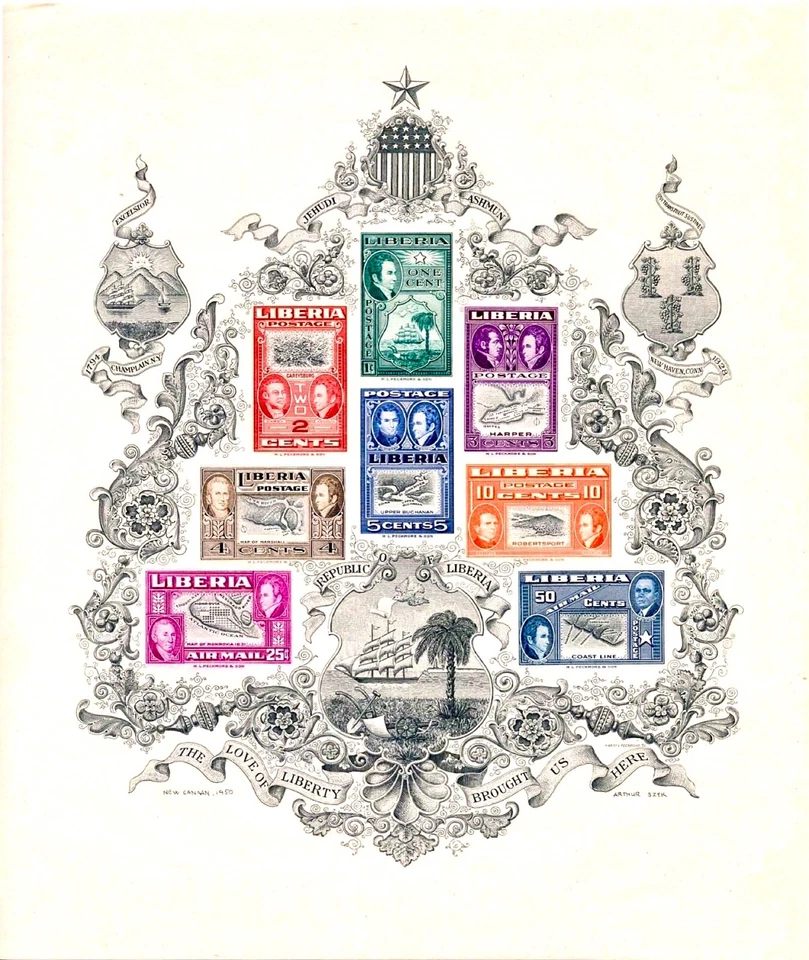 利比里亚 #MiBl4 MNH S/S 1952 年 Jehudi Ashmun Judaica Arthur Szyk [C69a] — 第 1/1 张图片