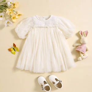 Toddler Girls Short Sleeve Lace Tulle Dress Dance Party Dresses Clothes Baby Gir - Picture 1 of 18