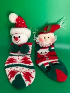 2 adornos vintage de punto de Papá Noel y muñeco de nieve para árbol de Navidad - Imagen 1 de 6