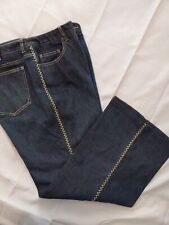 Talbots Womens Stretch Five-Pocket Size 16W Denim Blue Jeans Embroidery Side Leg