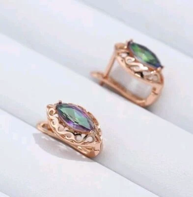 Luxus Ohrringe Huggie 585er Rolled Roségold Walzgold mit  buntem Zirkonia - Bild 1 von 4